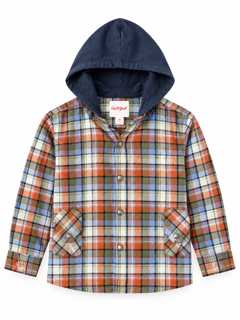 Cat & Jack Orange and Navy Plaid Hooded Shirt Jacket